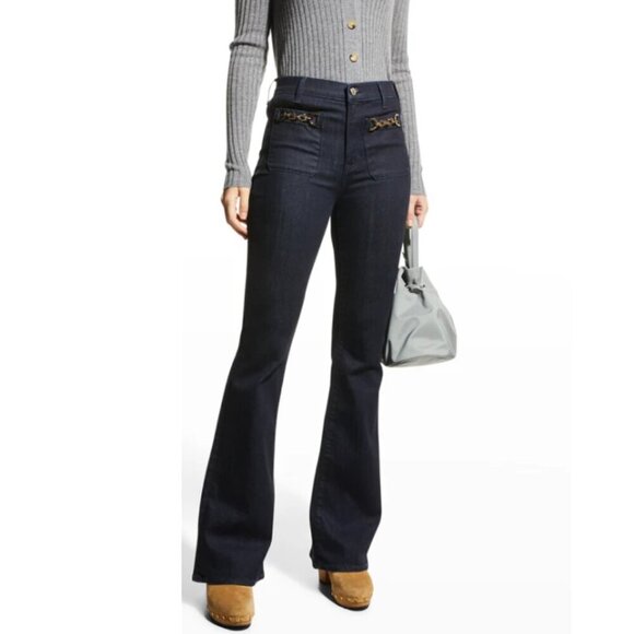 Veronica Beard Denim - Veronica Beard Florence Flare Jeans with Chains Dark Wash Size 27